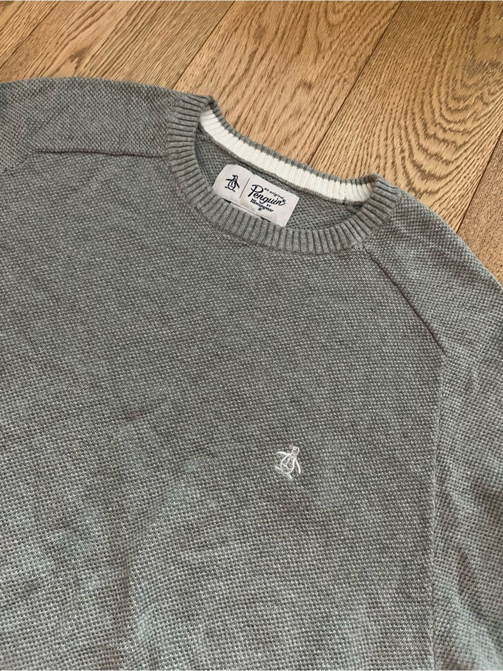 Original Penguin Mens Large Gray Textured Knit Crewneck Pullover Sweater L